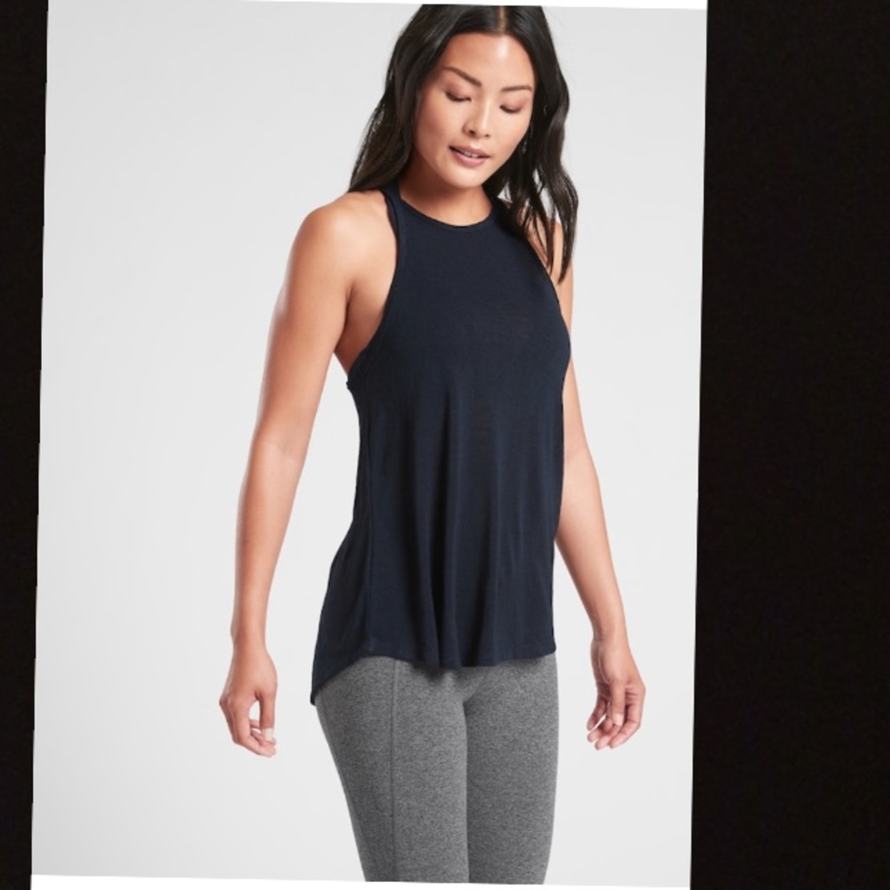Athleta high-neck tank top, medium, navy blue